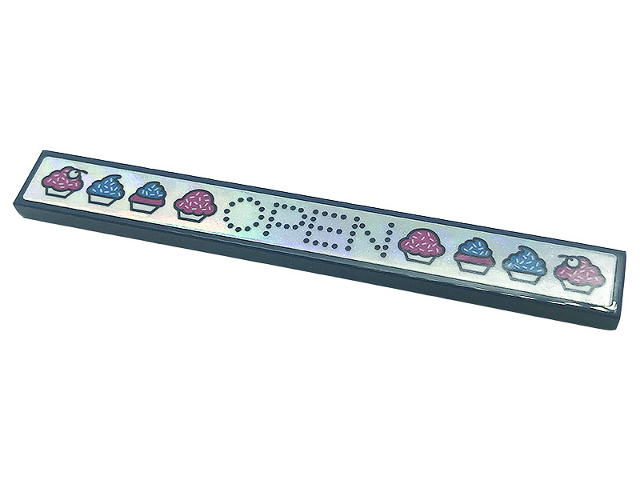Tile 1 x 8 with 'OPEN' and Cupcakes on Iridescent Mirrored Background Pattern (Sticker) - Set 41366 4162pb252 Dark Blue U