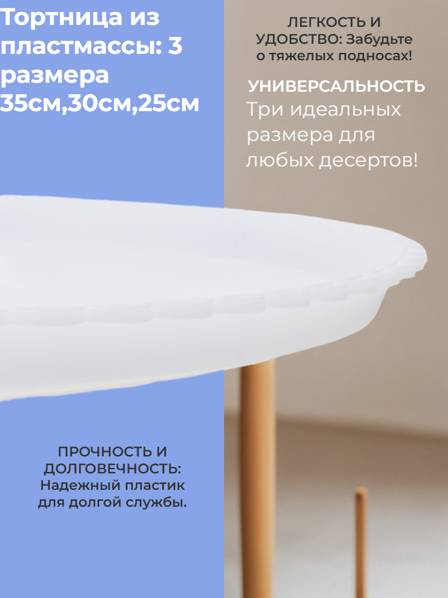 Тортница из пластмассы, белая, диаметр 30 см — круглая подставка для торта