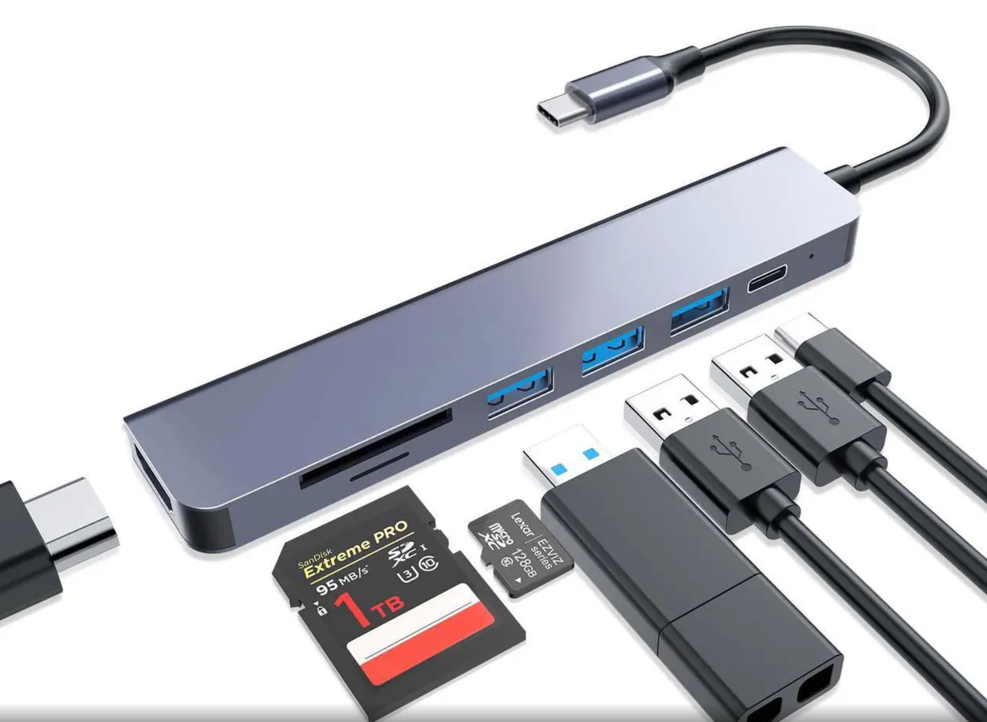 Мультипортовый хаб TYPE-C to HDTV 7 in 1 4k USB-C Transparent Space Grey