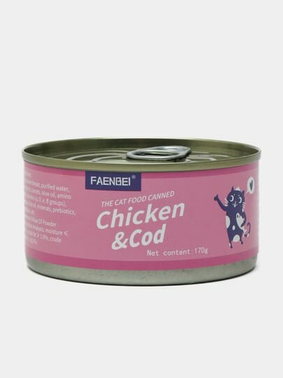 Влажный корм для кошек FAENBEI "Chicken&Cod", курица и рыба "Треска", 170 гр