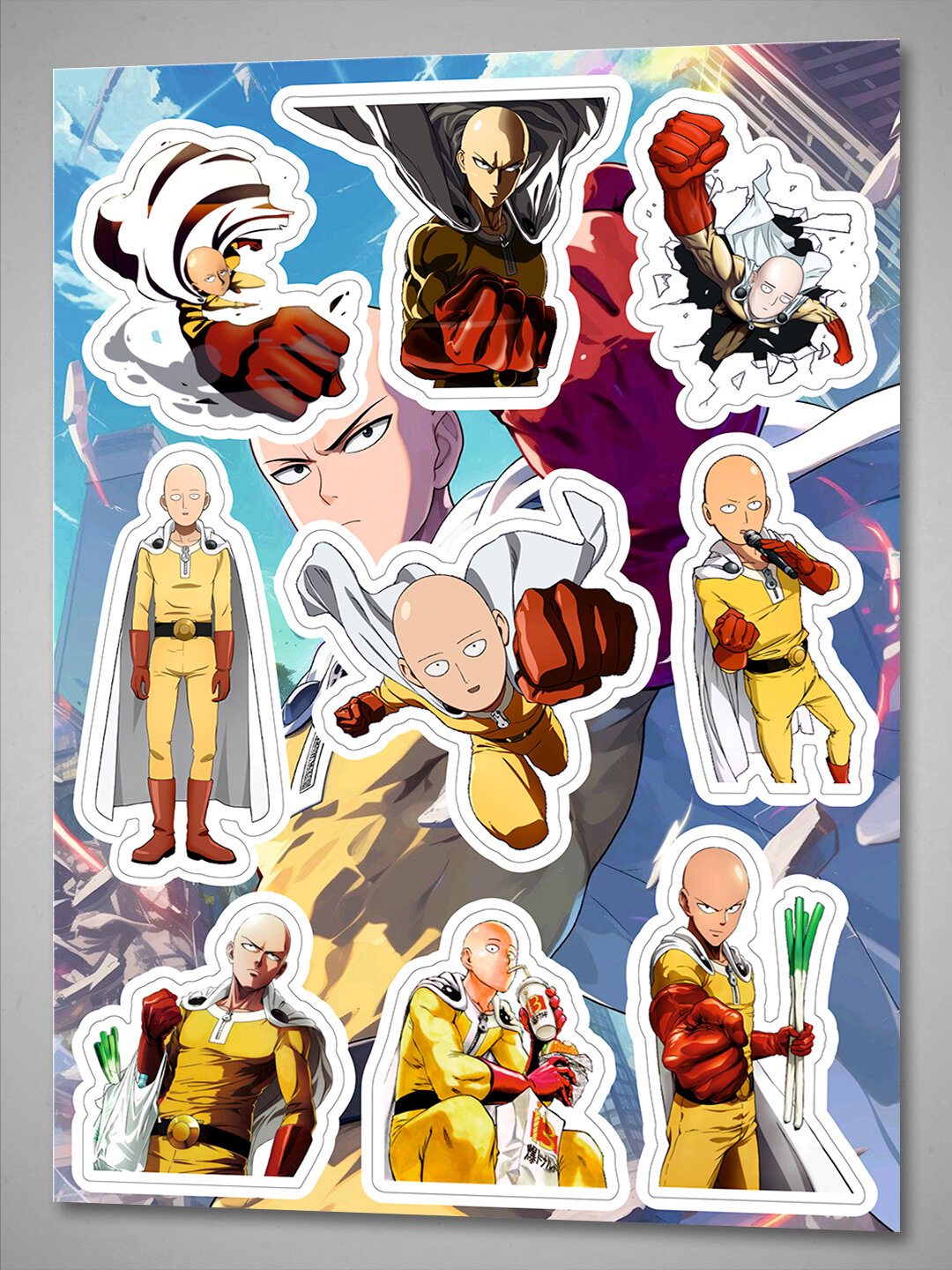 Аниме стикеры (наклейки) Ванпанчмен / One Punch Man - Сайтама / Saitama, крутой стикерпак