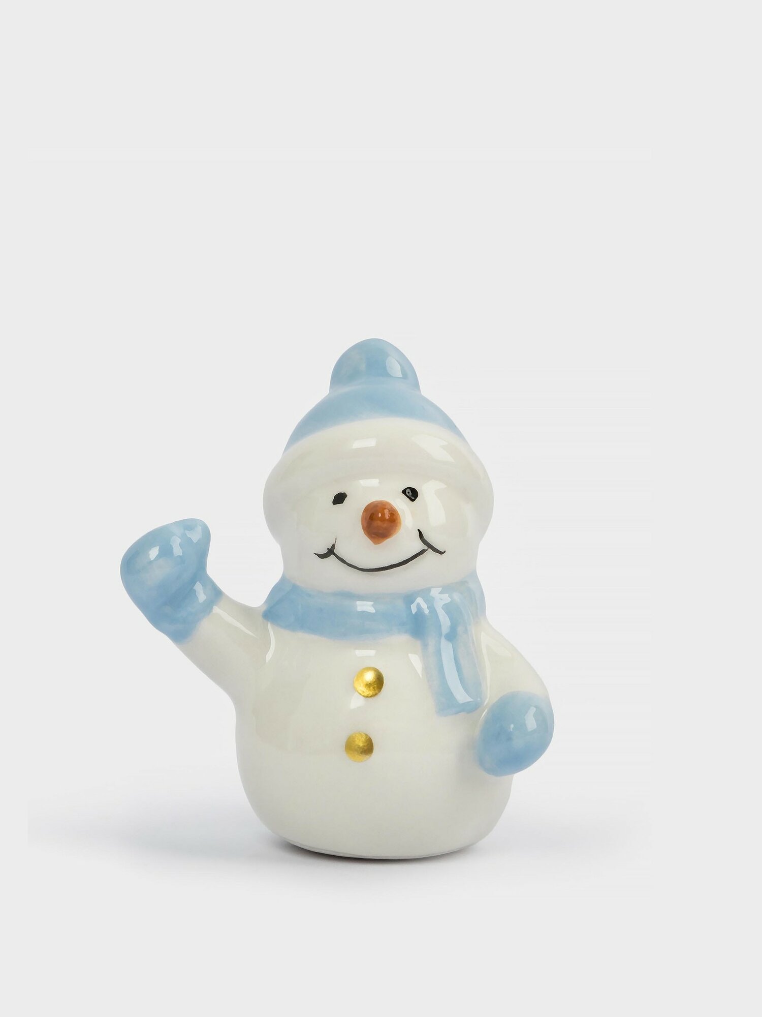Статуэтка, 6 см, керамика, бело-голубая, Снеговик в шапке и шарфе, Snowman (Anna Lafarg)