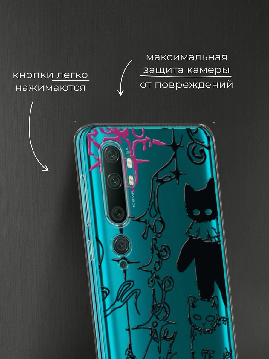 Чехол на Xiaomi Mi Note 10/Mi Note 10 Pro / Сяоми Ми Нот 10/Ми Нот 10 Про с принтом "Готические котики" — фото 1