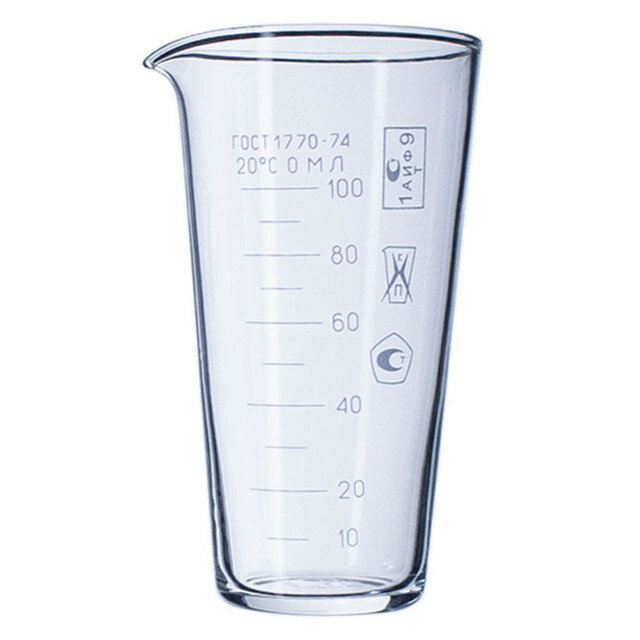Стакан мерный стеклянный 100 мл с градуировкой для лабораторных и кухонных задач