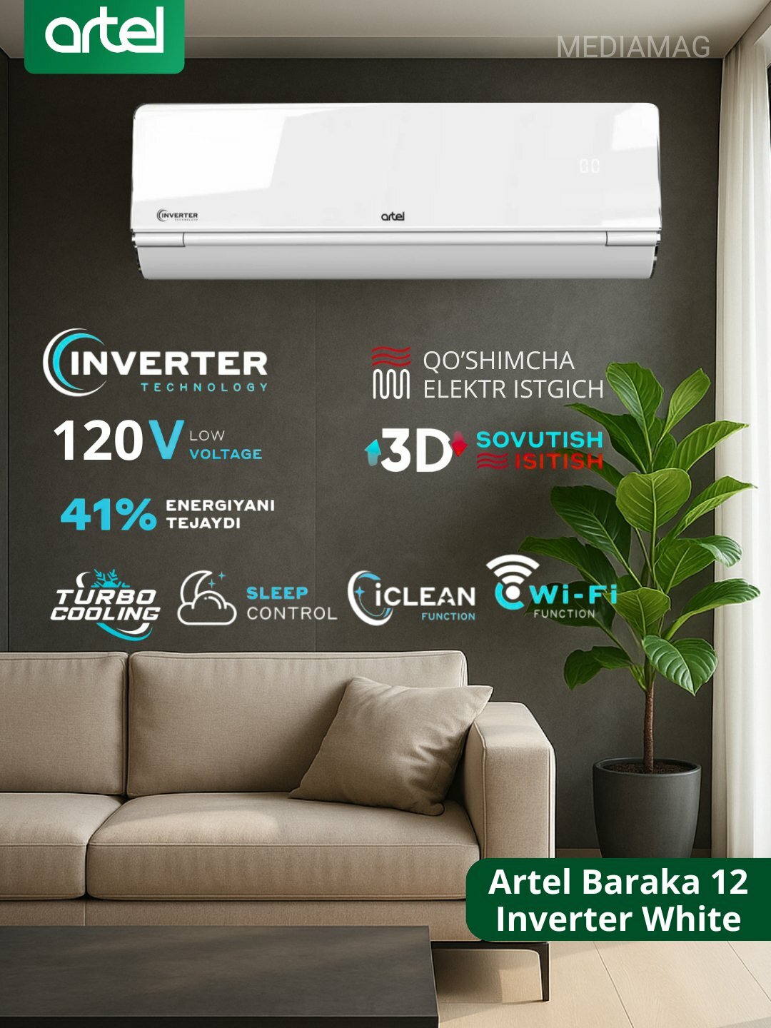 Кондиционер Artel Baraka 12 Inverter – Чиллачи, ТЭН, Wi-Fi, Turbo-режим