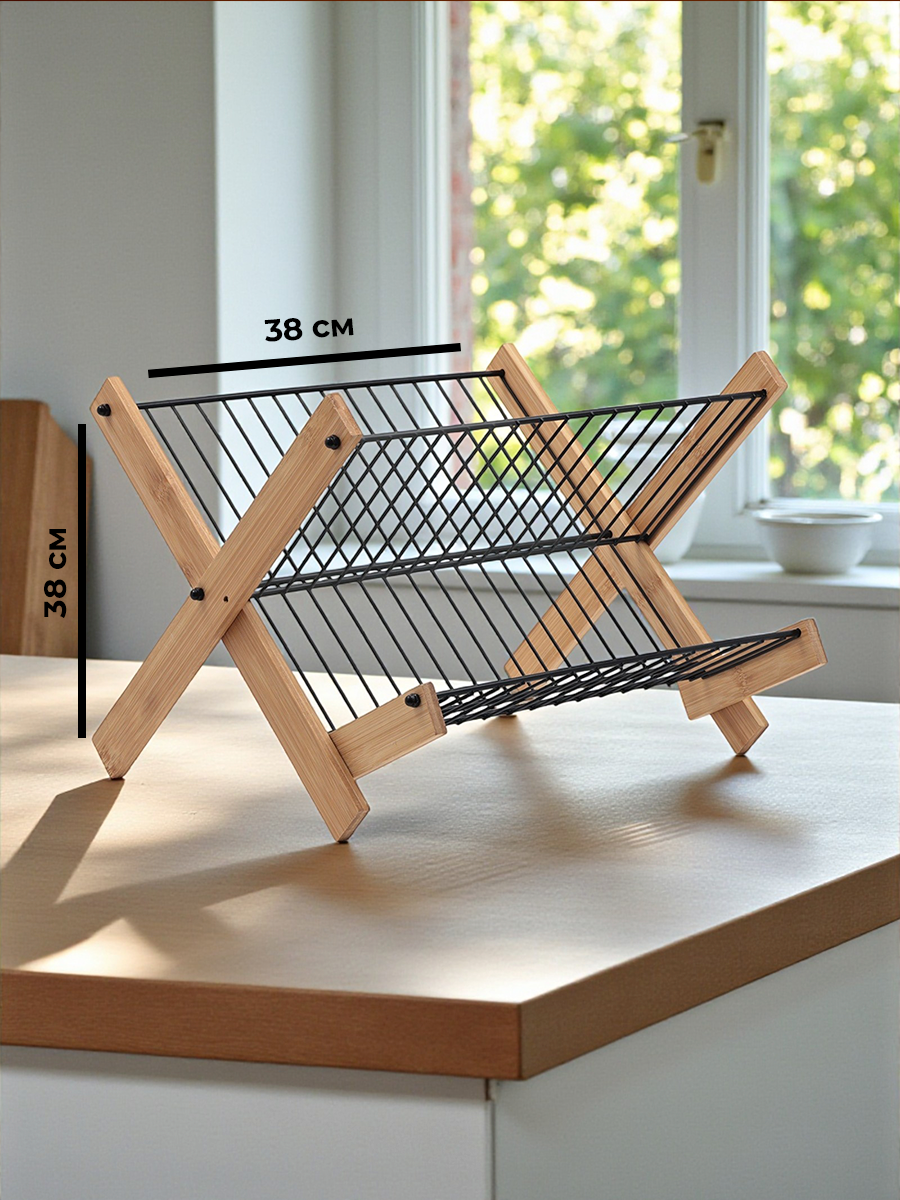 Картинки Сушилка настольная для посуды "Meli" бамбук, металл, цвет черный