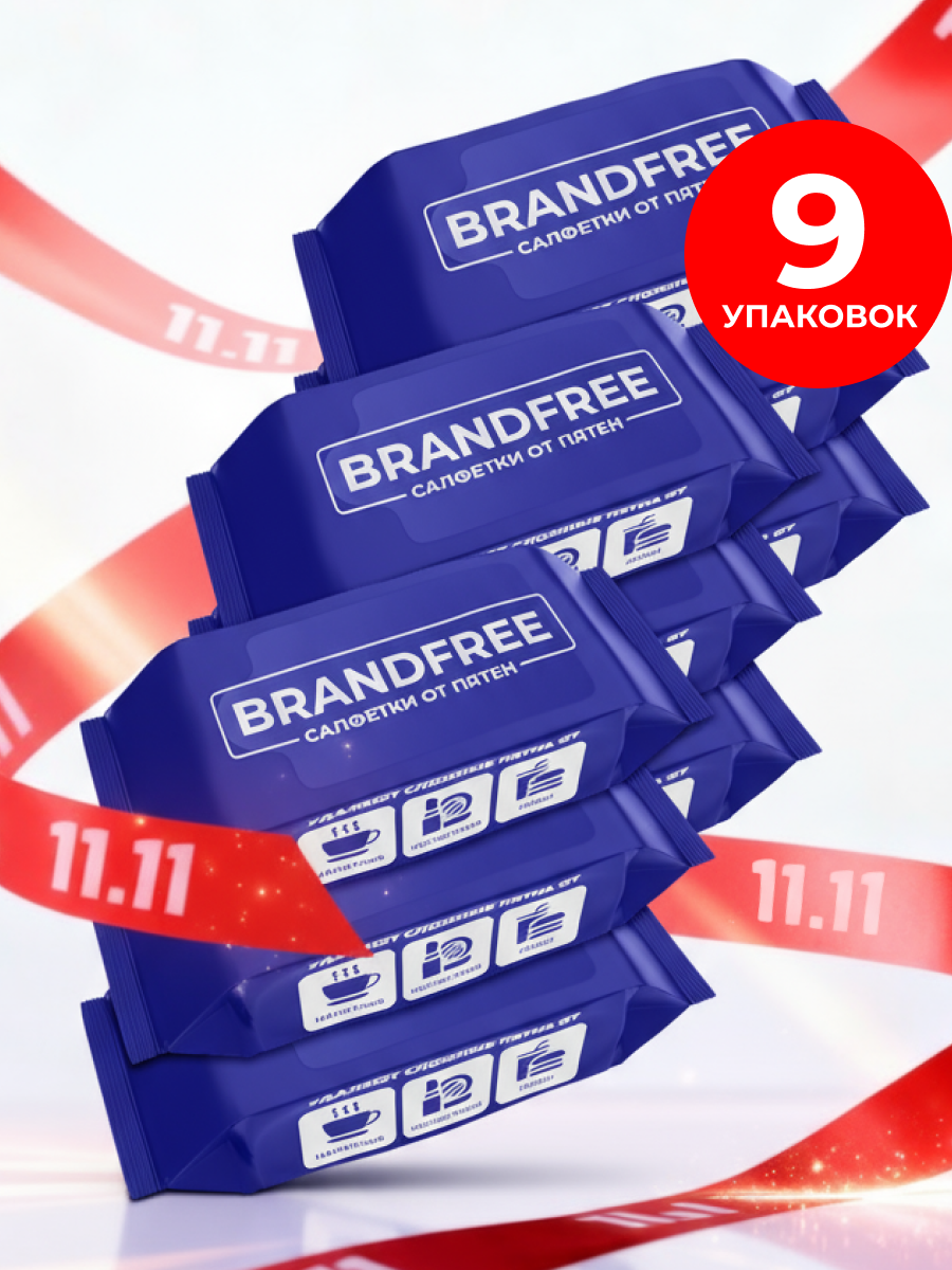 Набор влажных салфеток BRANDFREE, отбеливатель и пятновыводитель на одежде, обуви и тканях, 72 шт. (8х9)