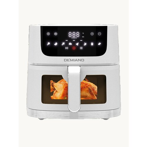 Аэрогриль 5 в 1, с функциями фритюрницы, гриля, духовки, визуальное окно, съемная решетка с тефлоновым покрытием, держатель для шампуров, 8 автоматических программ, книга рецептов, объем 6 литров, 1500Вт, белый, DK-2500