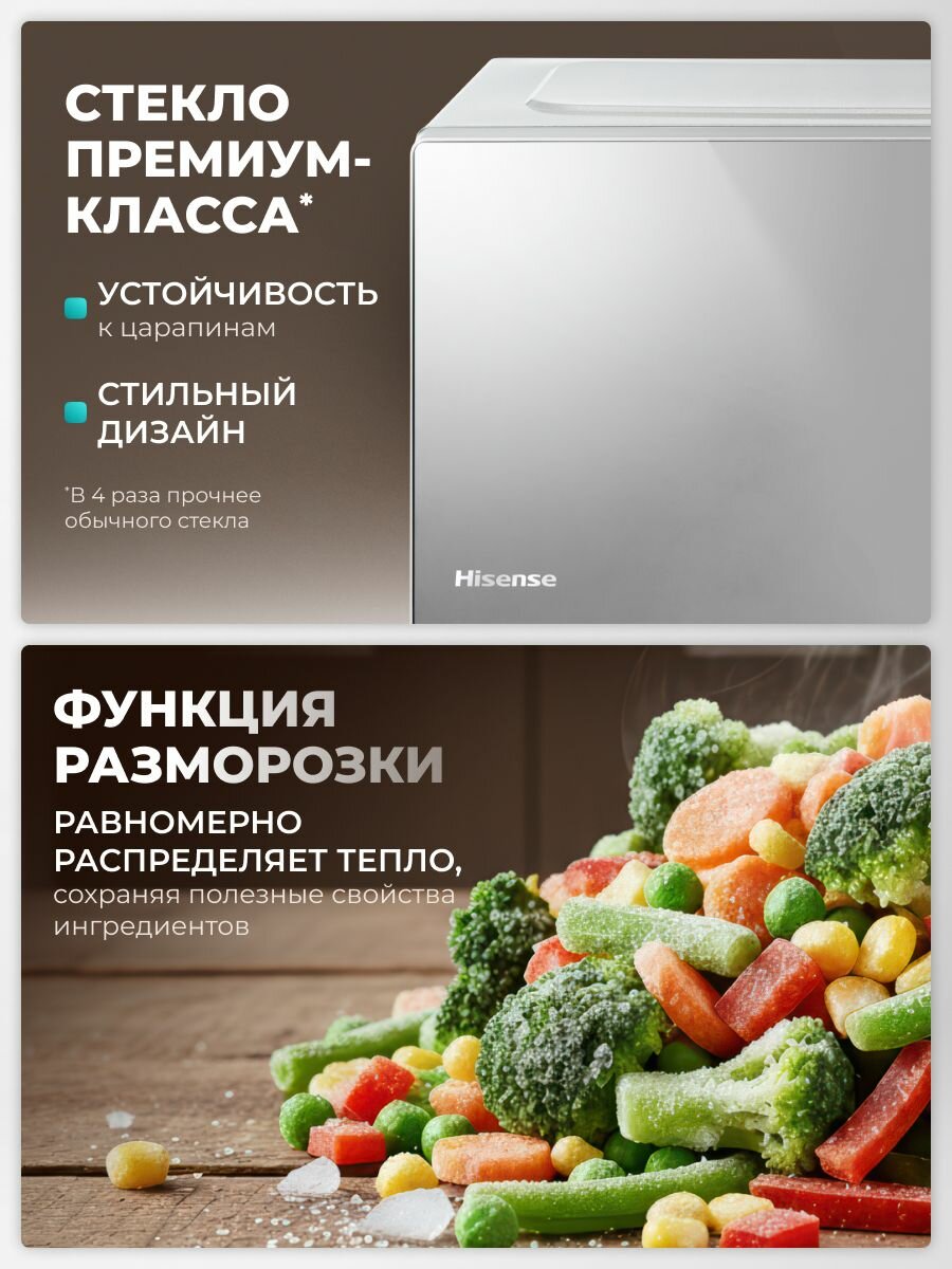 Изображение Микроволновая печь для кухни Hisense H20MOMSS4H, 20 л, стекло премиум класса, керамическое покрытие, 5 уровней мощности, микроволновка свч