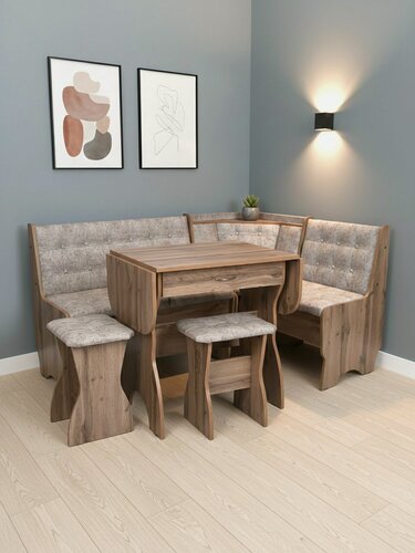 Изображение товара Кухонный уголок Мир Мебели "Алёнка-17/1", велюр, ЛДСП, универсальный угол, бежевый