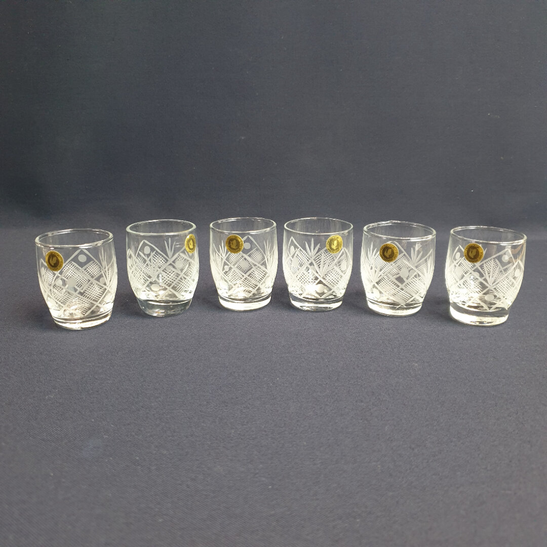 Набор из 6 стопок Гусь Хрустальный, стекло 50 мл высота 5 см, винтаж СССР