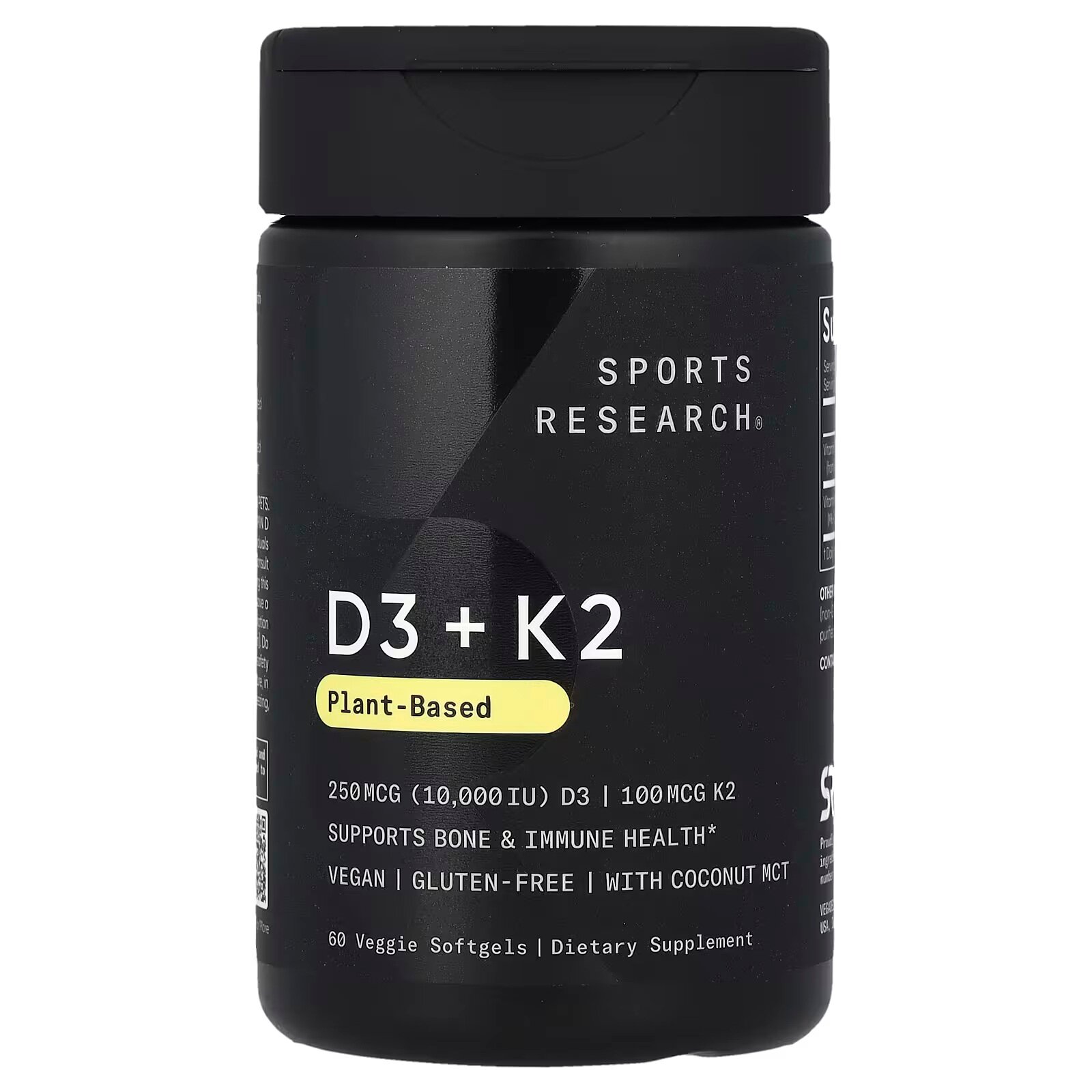 Витамины Sports Research D3+K2, растительное происхождение, 60 капсул