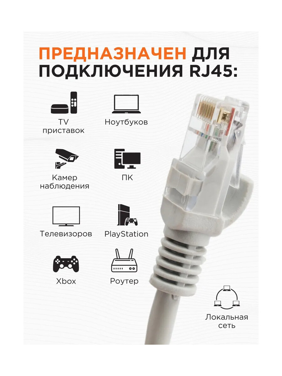 Патч-корд UTP Cablexpert кат.5e, 20м, литой, многожильный серый — фото 1