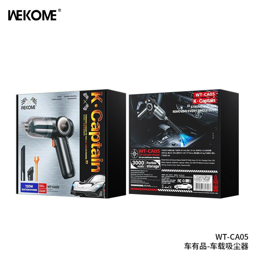 Автомобильный пылесос WEKOME WT-CA05 K-Captain, 120 Вт, беспроводной, 3000 мАч