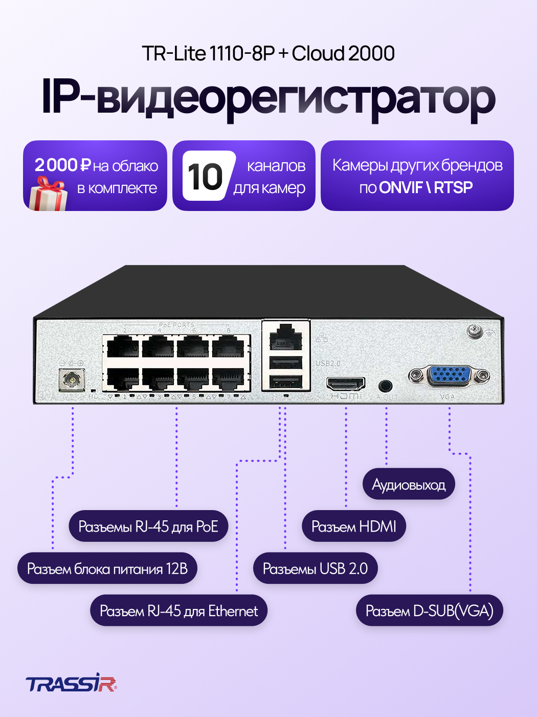 Комплект облачного видеонаблюдения видеорегистратор TR-Lite 1106-4P + Cloud 2000 (Bridge) — фото 1