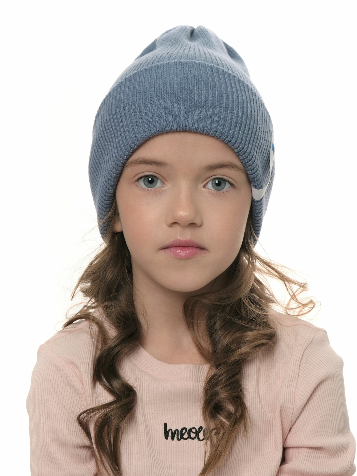 Шапка-бини Андерсен Весна-лето 2024 для девочек, размер 52-54, джинс — фото 1