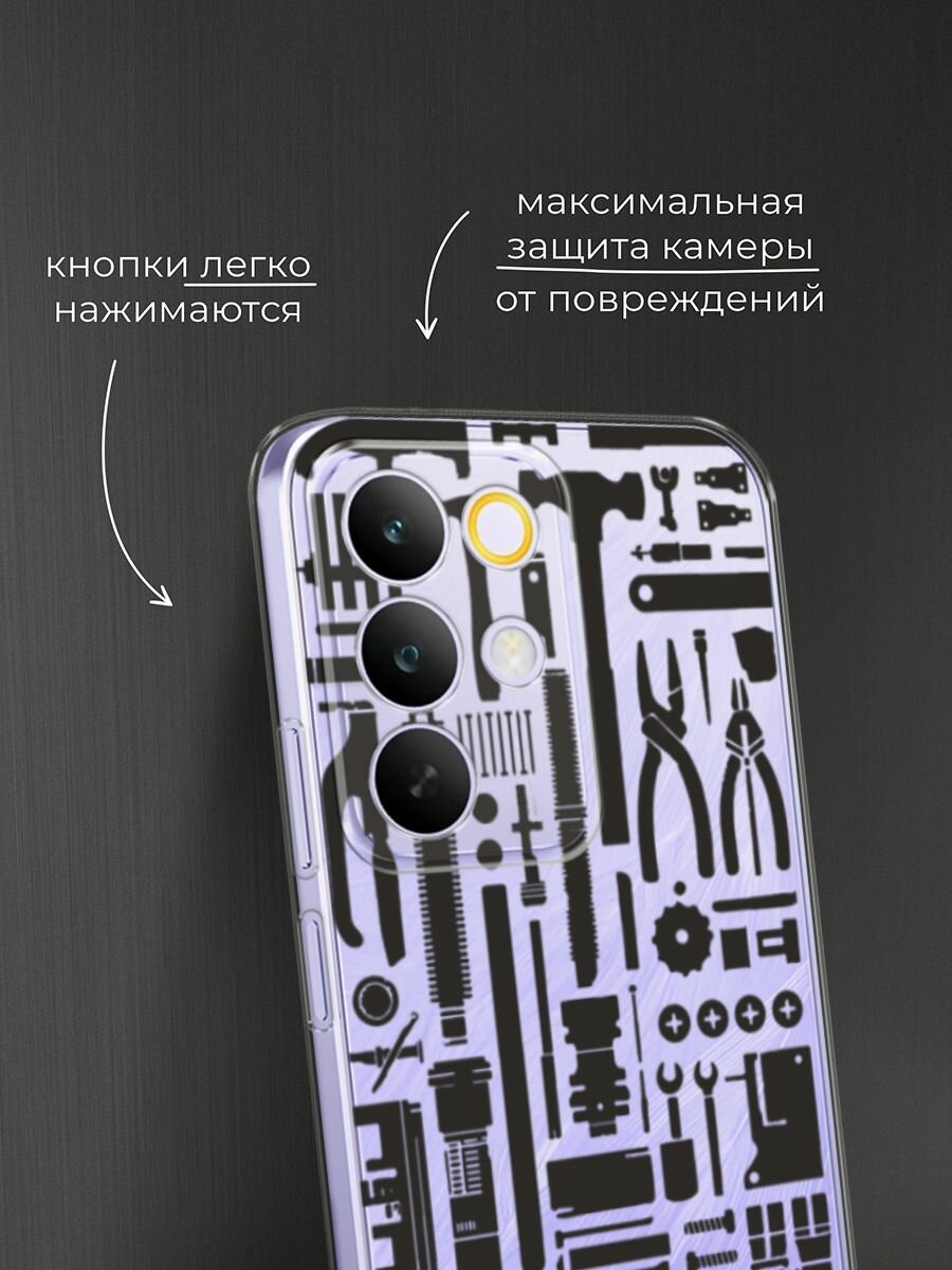 Чехол на Realme C85 / Реалми C85 с принтом Черные инструменты, прозрачный — фото 1