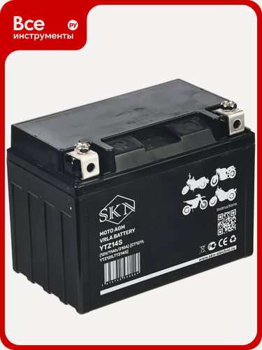 Изображение товара Аккумулятор стартерный для мототехники SKN YTZ14S (12V/11Ah/210A) [CT 1211, YTZ12S, TTZ14S] 025284