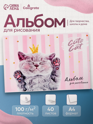 Изображение товара Альбом для рисования, Calligrata, Cat lady, А4, 40 листов, на скрепке, обложка мелованный картон, блок 100 г/м2