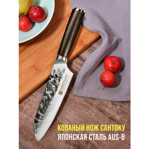 фото Kimatsugi / японский поварской кухонный нож сантоку. серия totori. нержавеющая сталь aus-8. длина лезвия 178 мм. в подарочной коробке