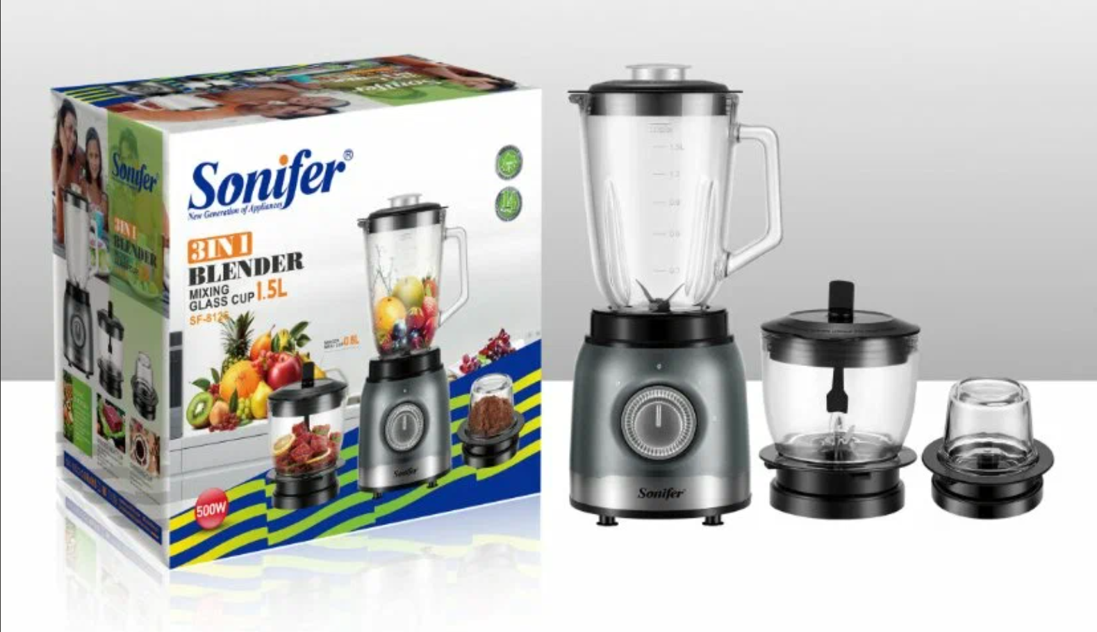 Блендер 3 в 1 Sonifer SF-8125 Premium, Многофункциональный блендер, Блендер-измельчитель Sonifer SF-8125 (3-в-1)