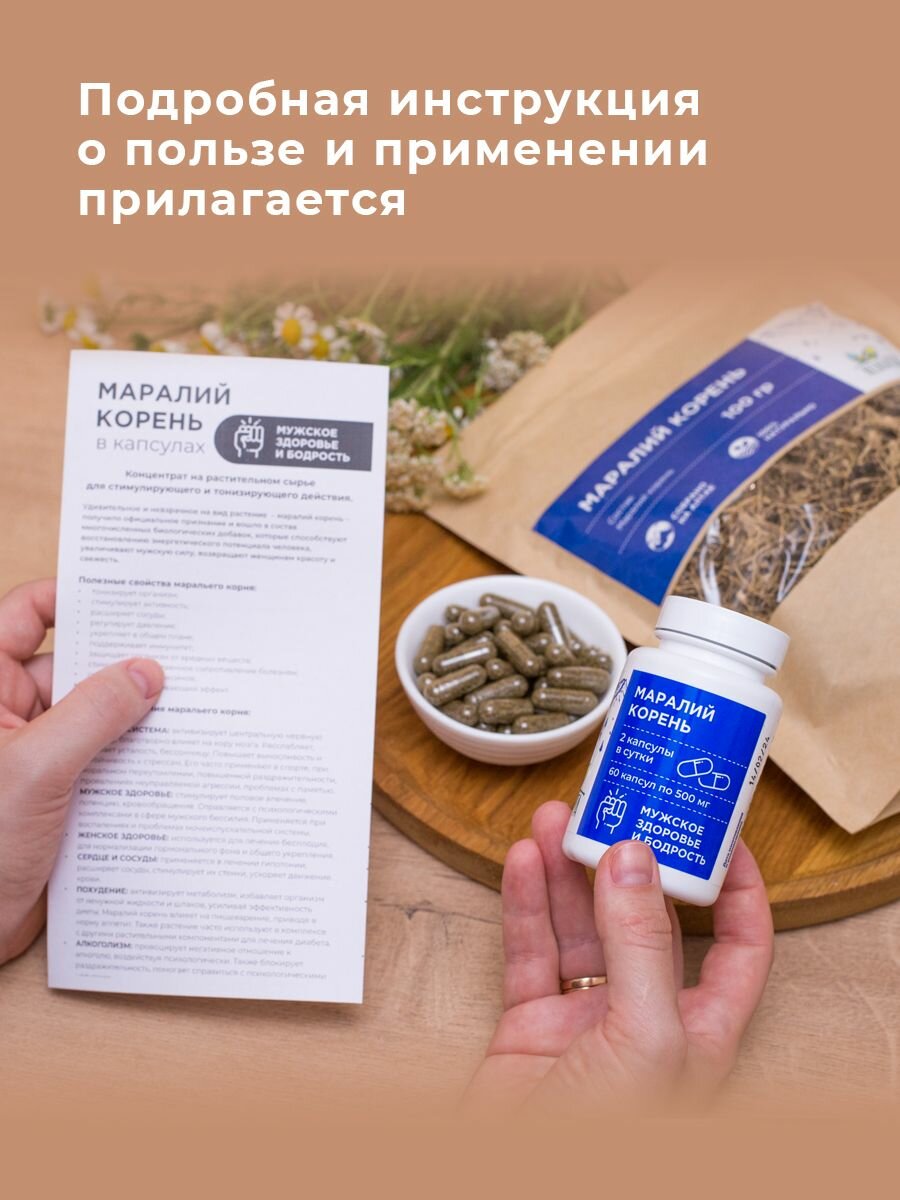 Изображение Маралий корень (левзея) 60 капсул, витаминный комплекс для мужского здоровья, Алтайвита