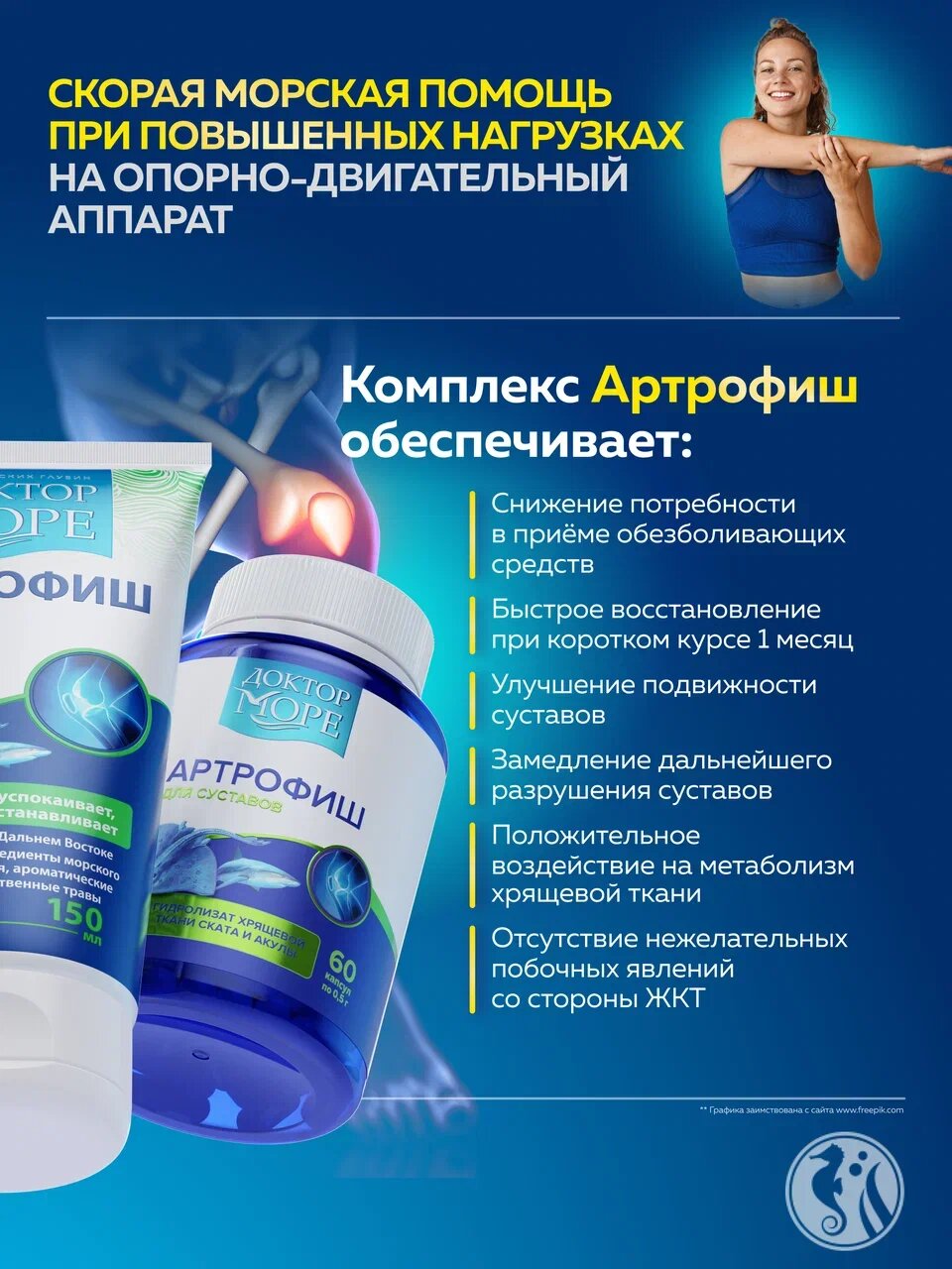 Изображение Курсовой набор Артрофиш "Супервыгодный" Доктор Море, для суставов, БАД, 120 капсул