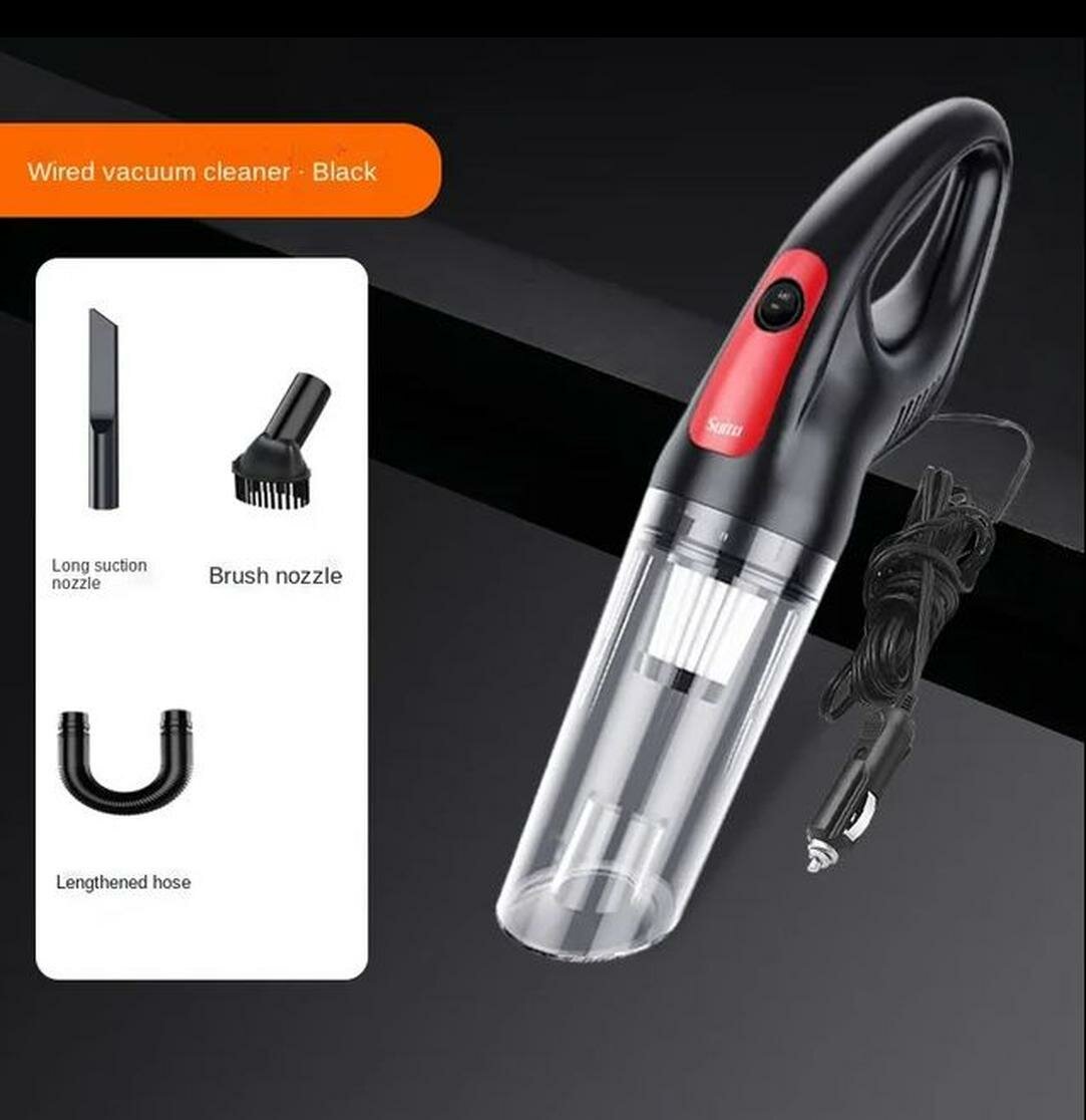 Пылесос для автомобиля, 120W, 6000 pa, сухая уборка, контейнер, черный