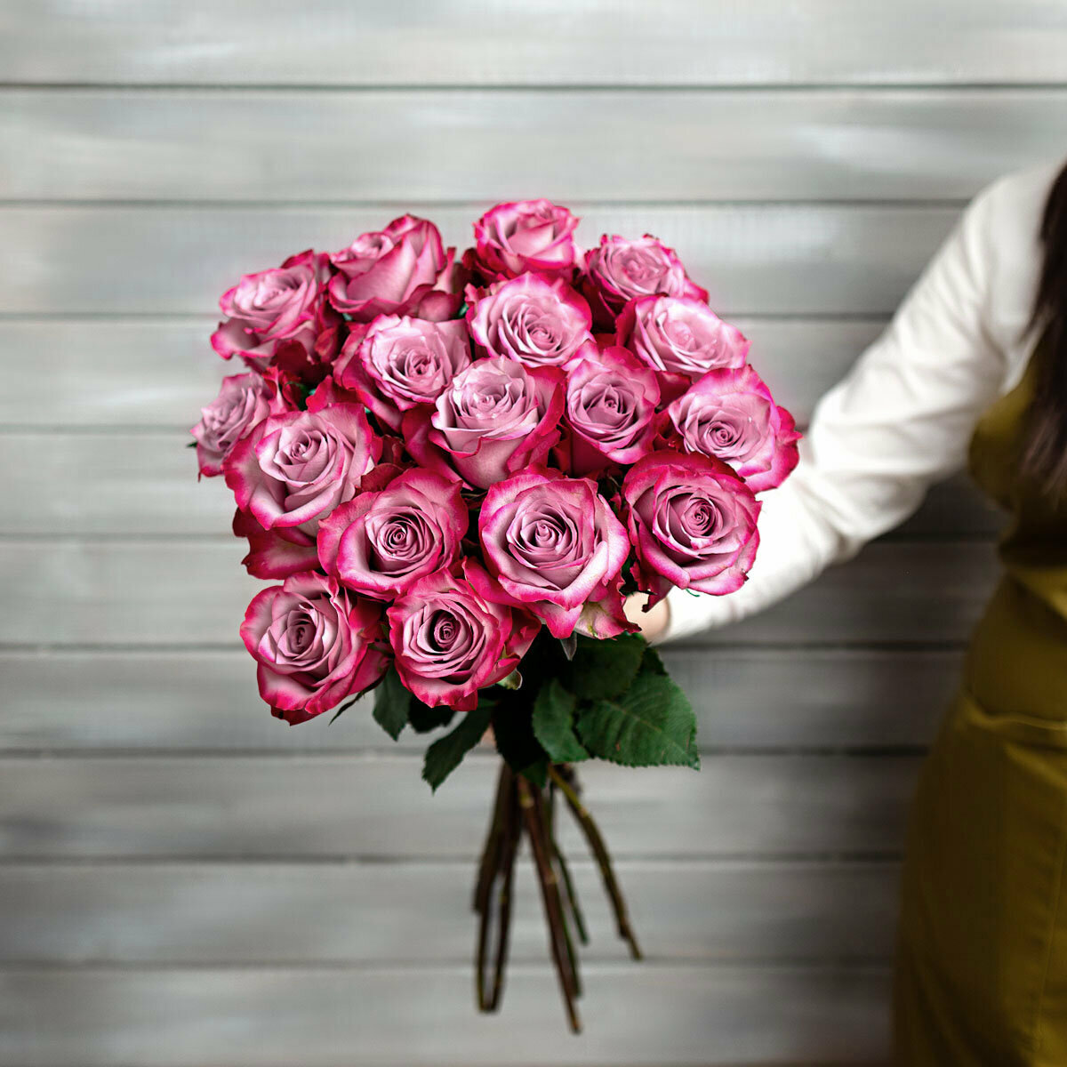 17 фиолетовых роз Эквадор 50 см