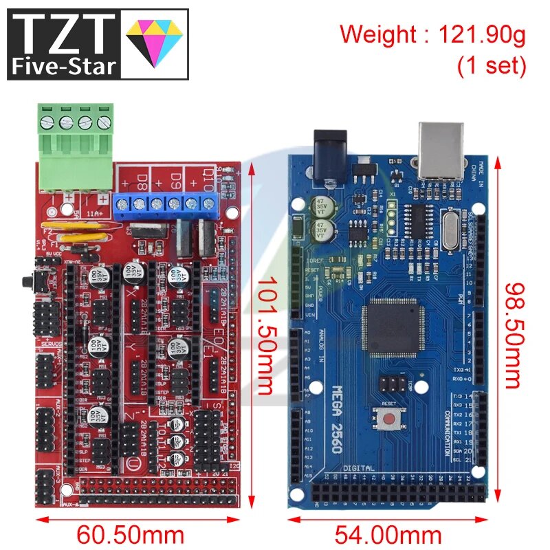 Контроллер TZT Mega 2560 R3 Mega2560 REV3 + RAMPS 1,4 для 3D-принтера Arduino, комплект Arduino Reprap MendelPrusa — фото 1
