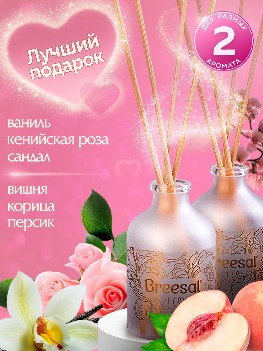 Диффузор для дома с палочками Breesal Aromа Sphere Трепетное прикосновение, Ласковые объятия 40 мл х 2 шт