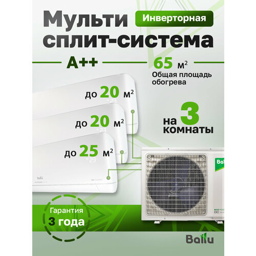 фото Мульти сплит-система на 3 комнаты 20+20+25м2 инвертор ballu free match ba3oi-fm-27hn8/eu+2 bsui-fm-07hn8/eu+bsui-fm-09hn8/eu