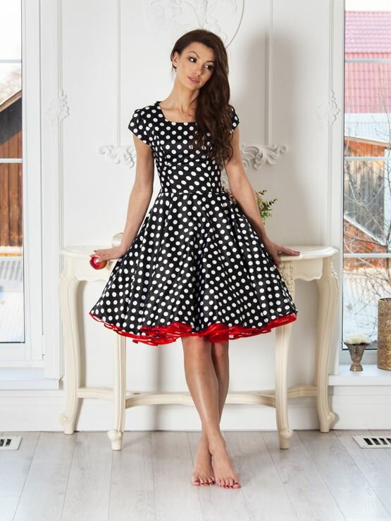 Платье VINTAGE TREND В стиле стиляг с пышной юбкой, размер 54, красный, черный, белый — фото 1