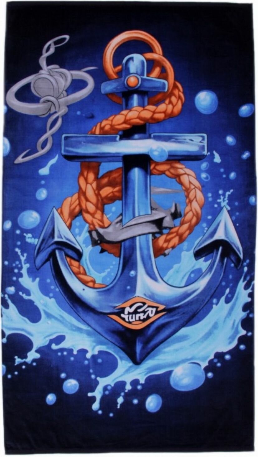 Полотенце махровое банное, для сауны, для ванны, для бассейна в подарок мужчине, Морпеху, Моряку на День рождения, на День ВМФ России, на 23 февраля Морской Якорь 100*180 см