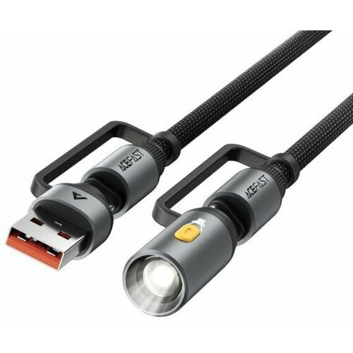 фото Зарядный дата кабель acefast j6 multi-function charging data cable usb-a+ usb-c+ cigarette lighter с коннектором в прикуриватель. цвет: черный.