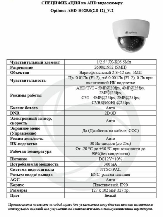 Видеокамера Optimus AHD-H025.0(2.8-12)_V.2 — фото 1