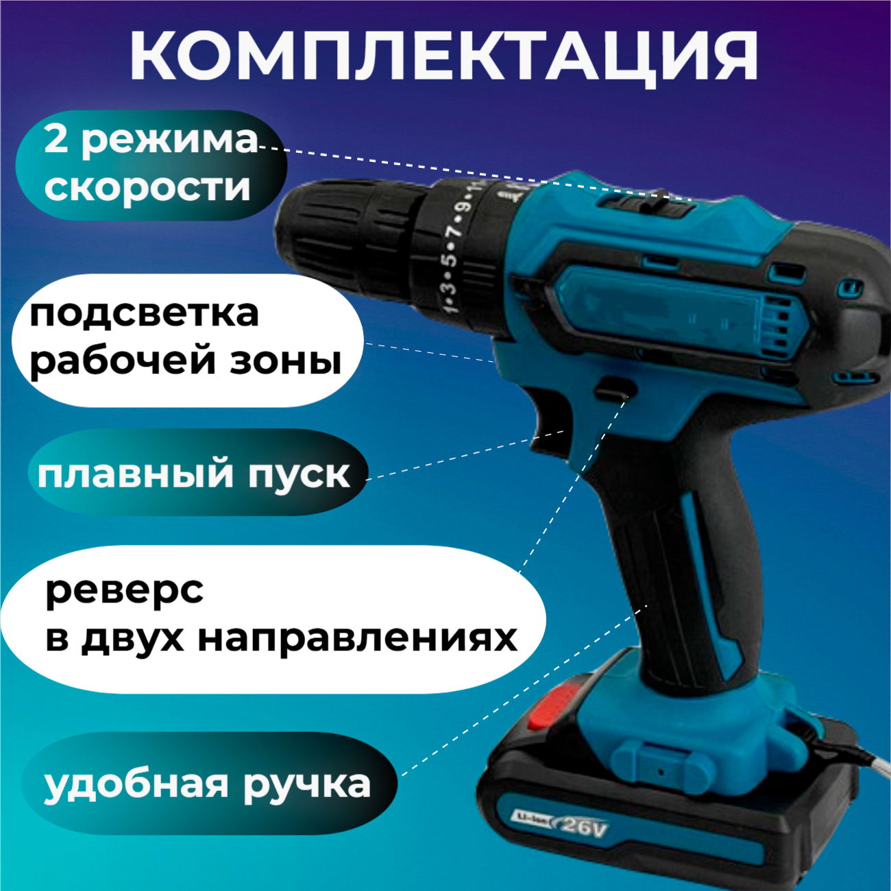 Шуруповерт аккумуляторный, дрель-шуруповерт, набор инструментов в кейсе — фото 1