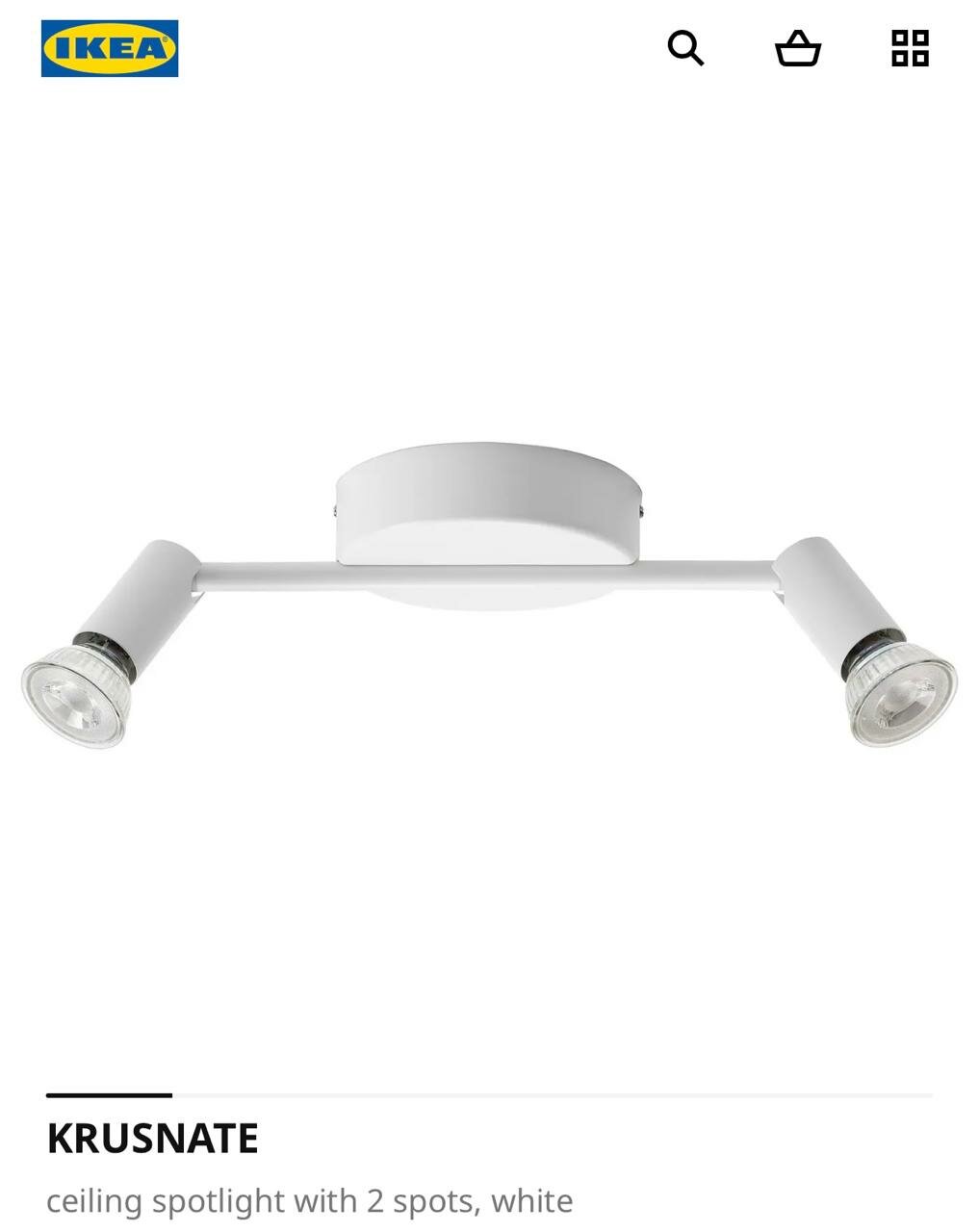 IKEA KRUSNATE Потолочный/настенный светильник под 2 лампы, белый