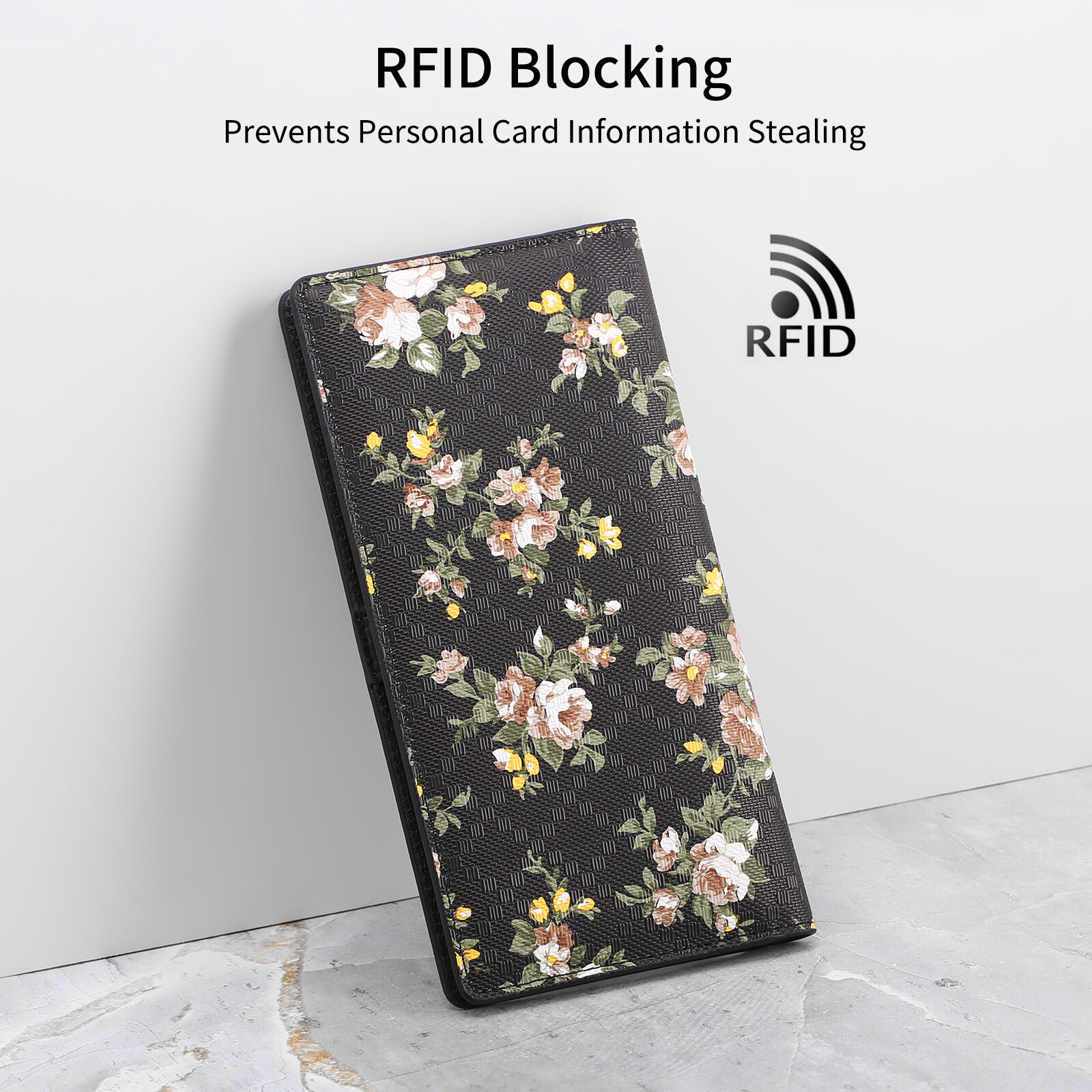 JYL GLQ282: Длинный женский кошелек с цветочным принтом, RFID-защитой и PU-материалом — фото 1