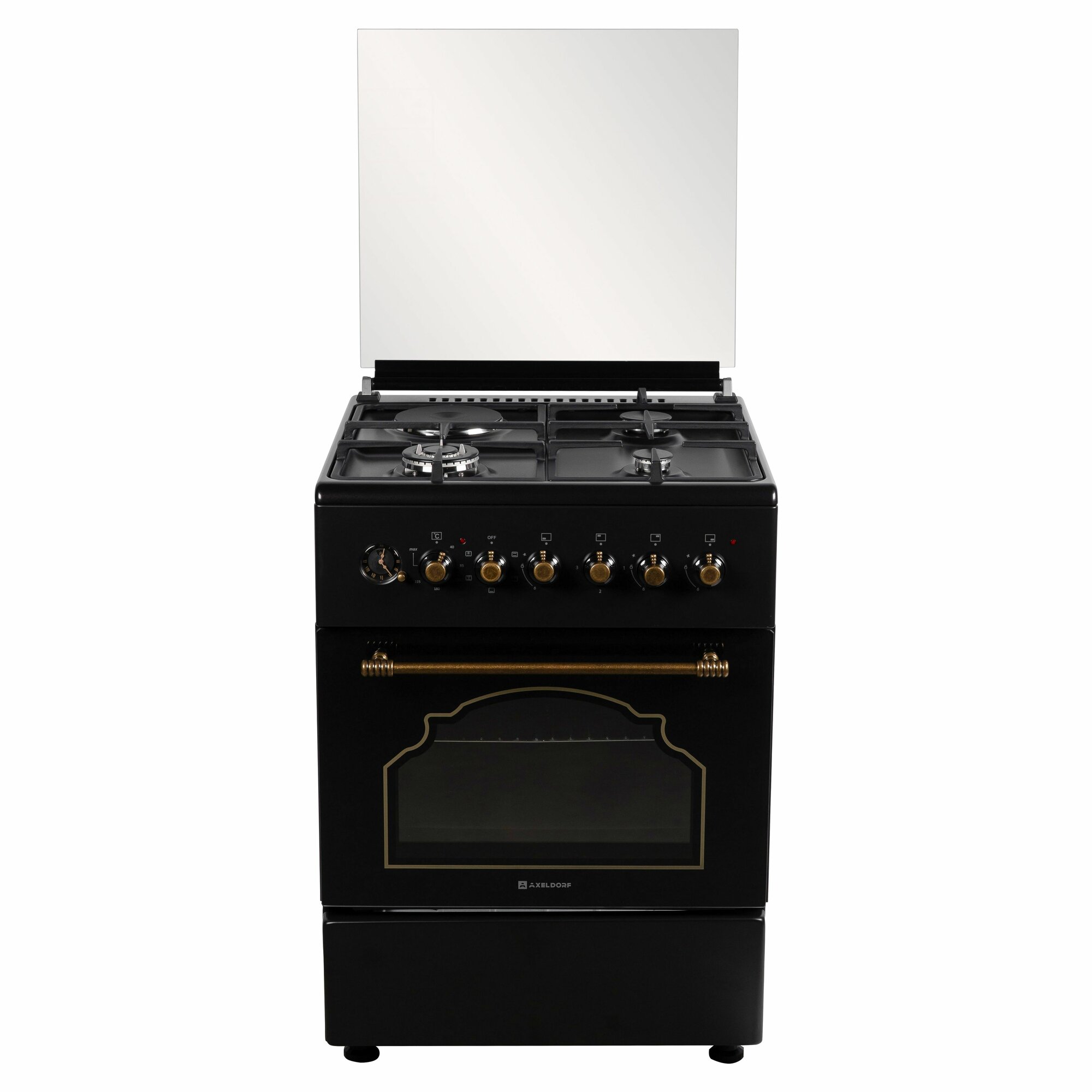 Комбинированная плита 3газ + 1эл, AXELDORF, 60см, электродуховка , газ-контроль, чугунные решетки , электроподжиг