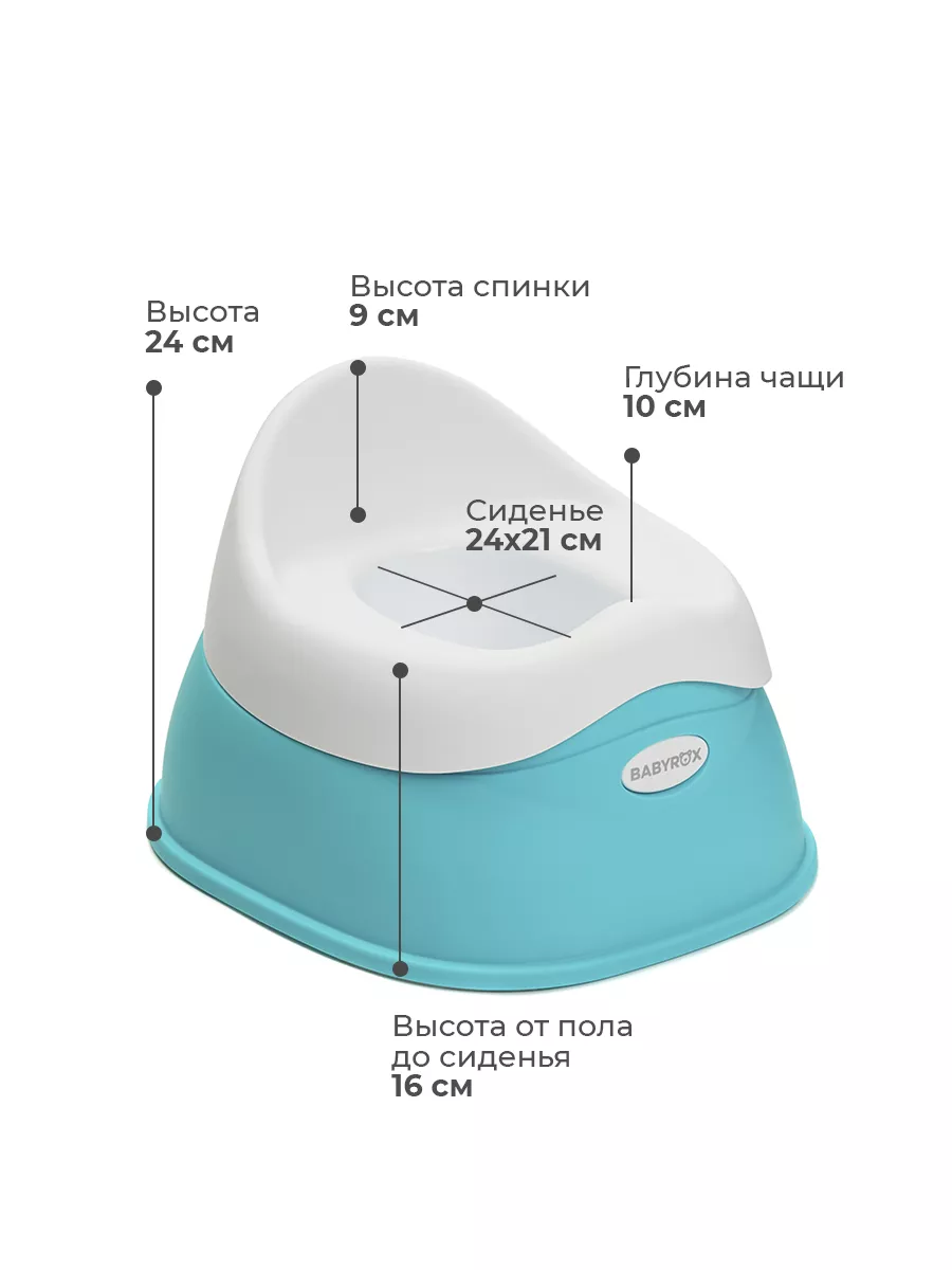 Горшок детский BABYROX бирюзовый, со съемной чашей, анатомический, защита от брызг — фото 1