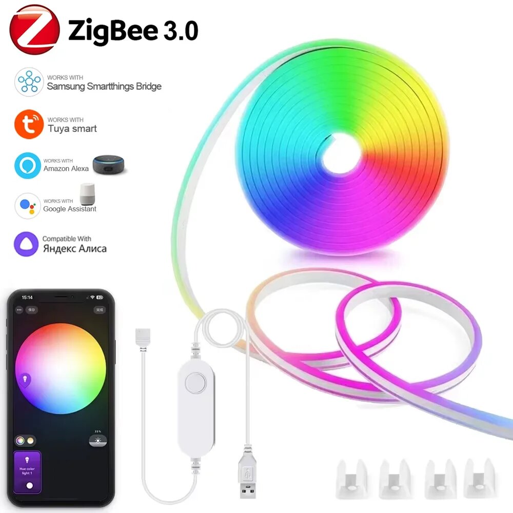 USB Zigbee RGB неоновая светодиодная лента 1-5 м
