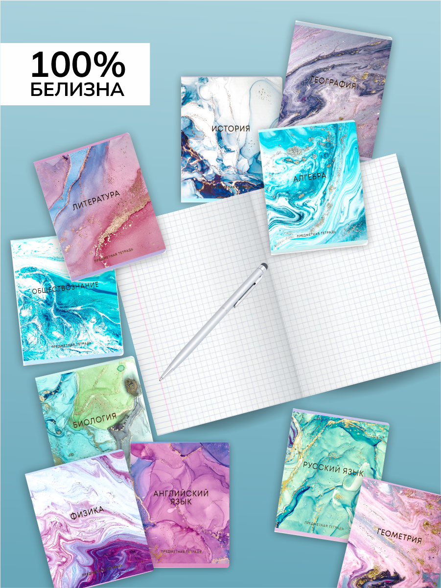 Комплект предметных тетрадей 10шт 48л. AXLER Мраморные , СОФТ-тач+фольга — фото 1
