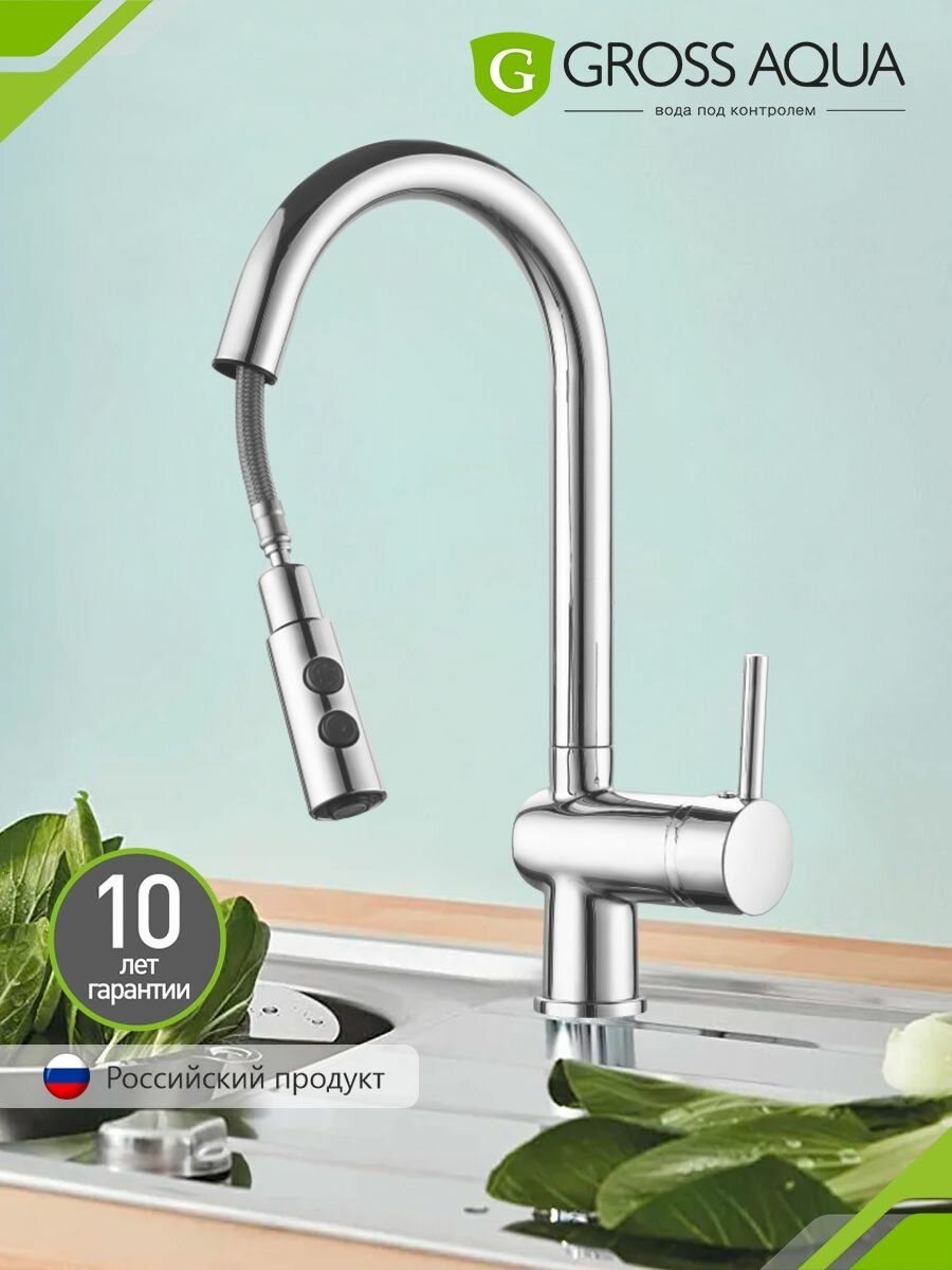 Смеситель для кухни с выдвижным изливом и лейкой Gross Aqua Extra латунь хром 3140609C.