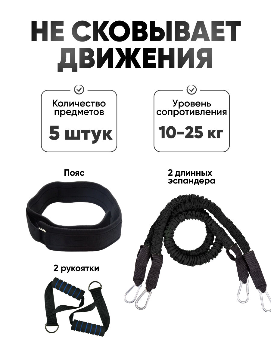 Эспандер для фитнеса HARBR FITNESS трубчатый с ручками и поясом 3 м, фитнес резинки — фото 1