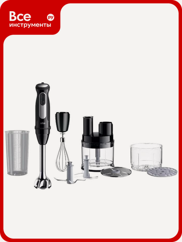 Изображение товара Блендер Braun MQ55755MBK 0X22111502, с металлическими насадками, кнопочным управлением, импульсным режимом и венчиком