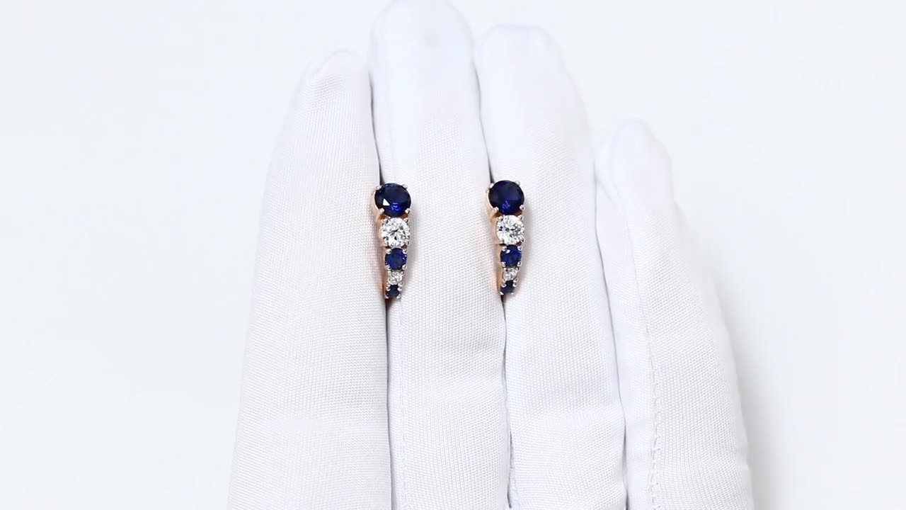 Серьги Diamant online, серебро, 925 проба, золочение, фианит, сапфир синтетический, длина 1.5 см, , темно-синий — фото 1