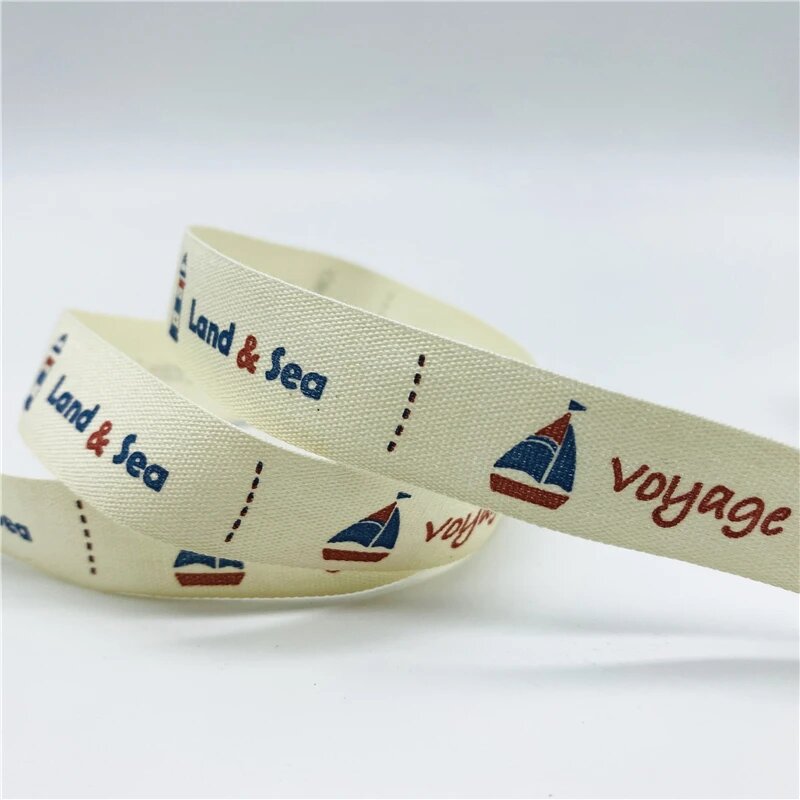 Лента хлопковая "Land & Sea Voyage", белая, 5 ярдов