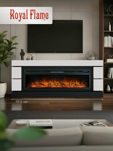 Изображение товара Камин электрический напольный Royal Flame модель MODERN 60 белый с очагом Vision 60 LOG (линейный электрокамин под тв для дома)