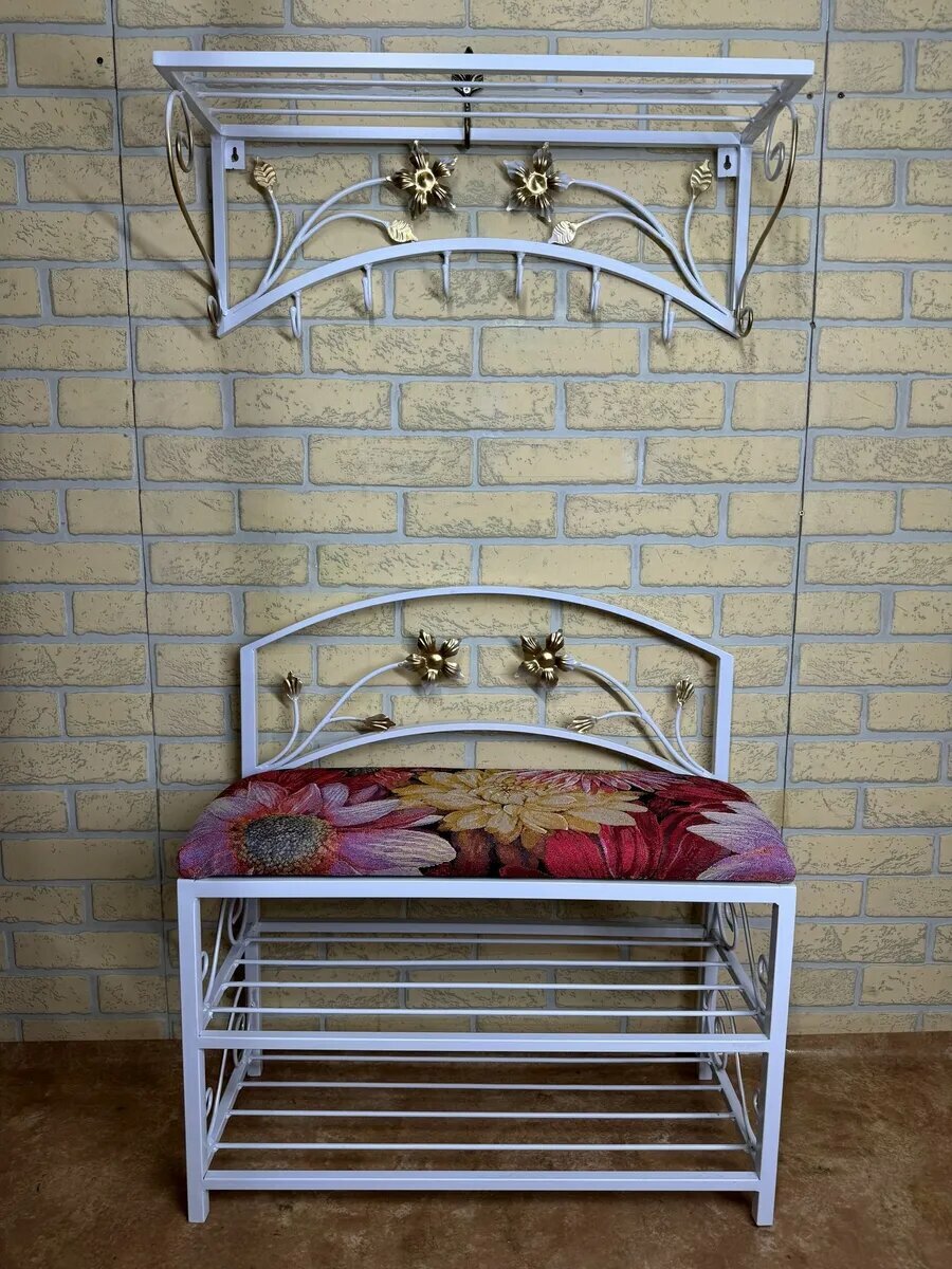 Кованая прихожая, вешалка + банкетка, Студия кованой мебели Нива, цвет красно-сиреневый — фото 1